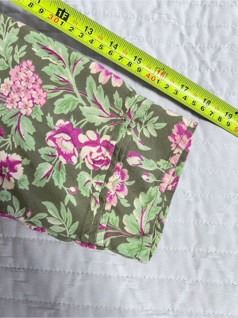 April Cornell Women’s XL Olive Pink Floral Tiered Patchwork Pintuck Maxi Dress - Picture 12 of 14